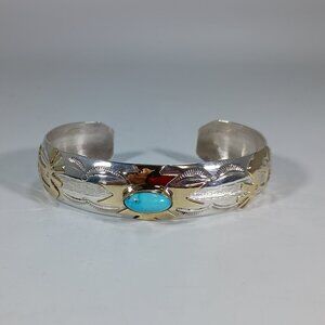 Native American Navajo Handmade Kokopelli Cuff/Bracelet Sterling Silver, 12kt GF